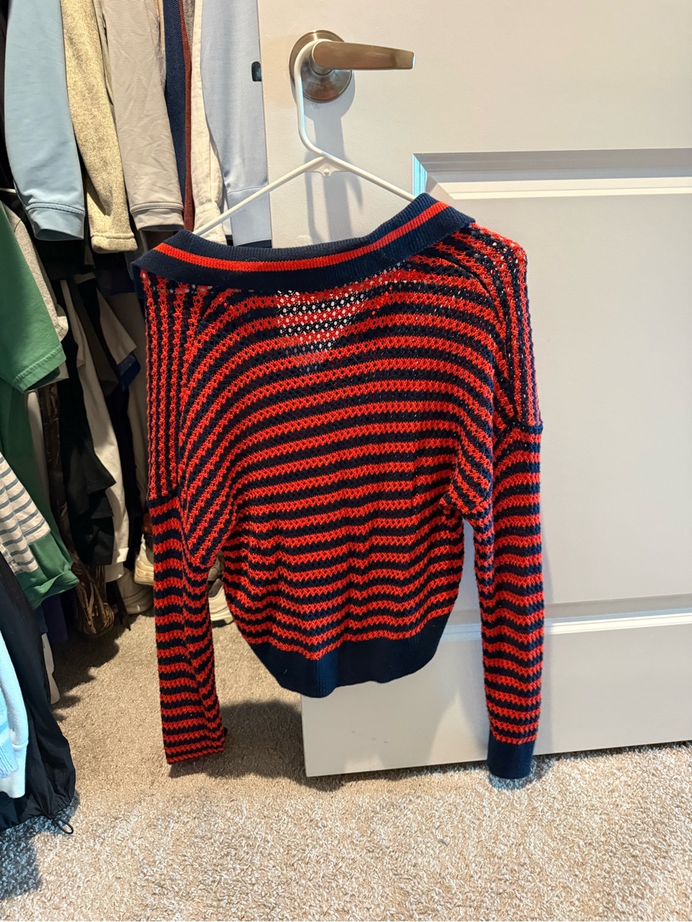 525 America Striped V-Neck Collared Sweater - Red & Navy - Picture 3 of 3